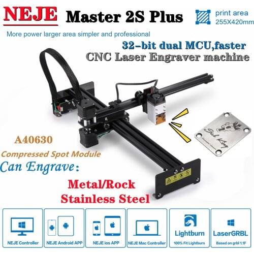 NEJE Master 2s Plus 50W A40630 255 x 420 mm CNC Laser Engraving Cutting millling Machine 2 in 1 focus Engrave Metal / Stainless