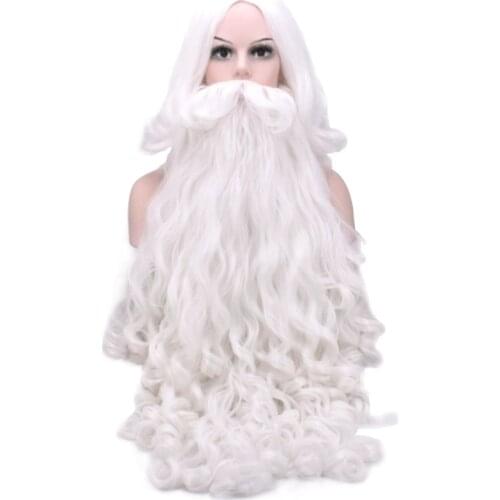 Morematch Christmas Gift Santa Claus Wig and Beard Synthetic Hair Short Cosplay Wigs for Men White Hairpiece Accessories Hat