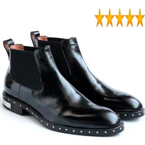 Shoes 2021 Safety New Winter For Men European Cow Leather Mens Footwear Rivets Slip On Ankle High Quality Rubber Boots Man