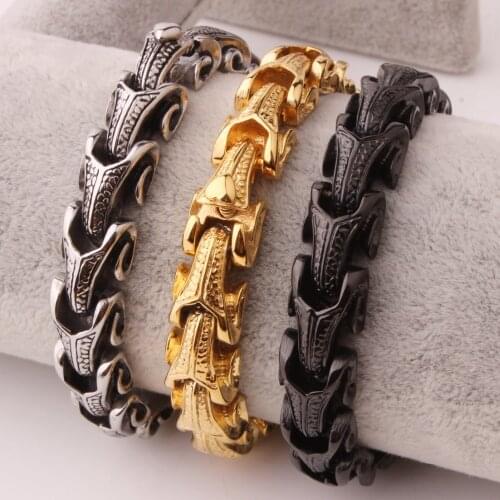 15mm Stainless Steel Gold/Silver Color/Black Vintage Pattern Centipede Chain Bracelet Men Boy Biker Wristband Jewelry Xmas Gift