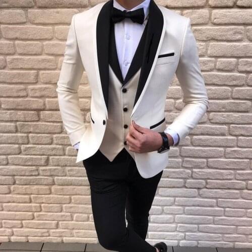 Slim Fit Men Suits 3 Piece Casual Wedding Prom Tuxedo with Black Shawl Lapel Tailor Made Male Fashion Groom Jacket Vest Pants