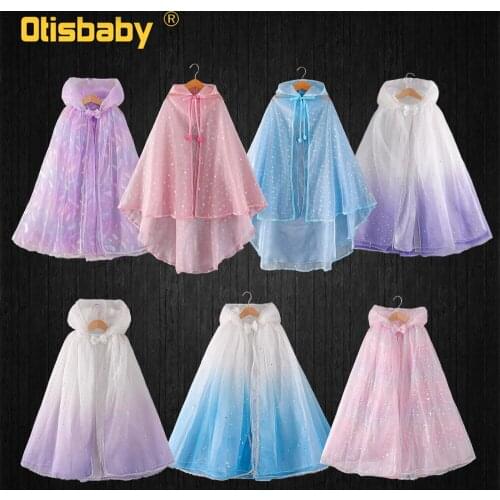 Halloween Blue Cinderella Dress Up Girls Princess Tulle Cloak Rainbow Fairy Elsa Cape for Girls Summer Sun Protection Clothing
