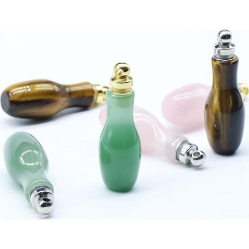 Natural Gems Stone Quartz Crystal Perfume Bottle Pendants Necklaces Pink Quartz Tiger Eye Stone Charm Necklace Reiki Healing