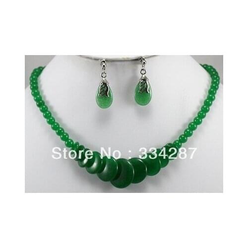 Charming! Green jades Necklace Earring 17