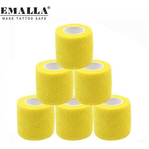 EMALLA 5/10/20PCS Disposable Tattoo Grip Cover Yellow Self Adhesive Elastic Bandage Handle Grip Tattoo Machine Grip Accessories