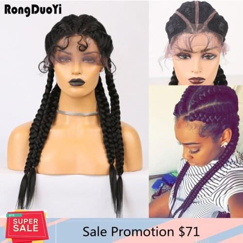 RONGDUOYI Black Hair Braided Wigs High Temperature Synthetic Lace Front Wigs for Black Women Box Hair Braid Wig Long Lace Wigs