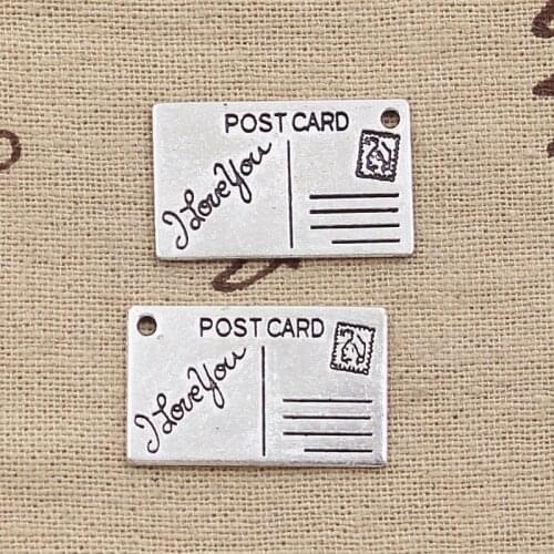 6pcs Charms Postcard I Love You 16x26mm Antique Tibetan Pendant Findings Accessories DIY Vintage Choker Handmade Jewelry