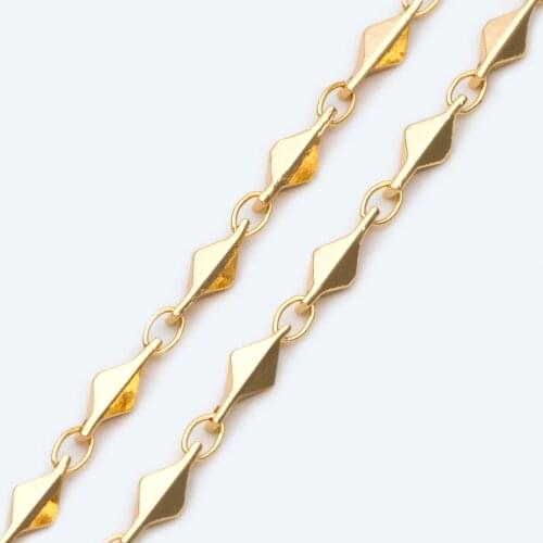 Gold Plated Brass Bar Link Chain 3.4mm, 18K Gold Plated Brass Chains, Necklace Supplies Wholesale (#LK-480)/ 1 Meter=3.3 Ft