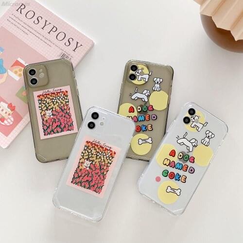 Dog And Flower Bush Transparent Silicone Case For iPhone 12 11 Pro Max Mini 7 8 XR X SE 2020 TPU Soft Cover Funda