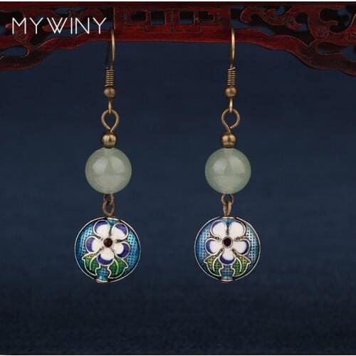 MYWINY nature stones dangle ethnic earrings vintage cloisonne fashion jewelry