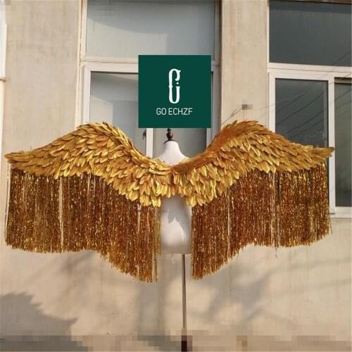 Bling Shiny Large Size Beautiful Golden Silver Angel Feather Wings T-stage Model Catwalk Shows props Party Performance Cosplay
