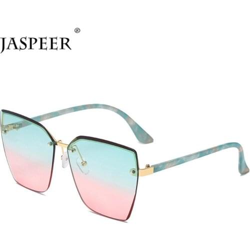 JASPEER New Rimless Sunglasses Women Square Gradient Shades Men Sun Glasses UV400 Driving Sunglasses Frameless Eyewear