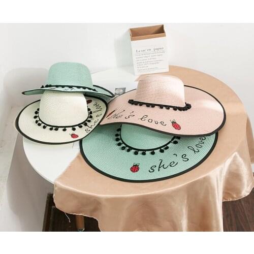 Parent-Child Mother Daughter Summer Straw Sun Hat Wide Brim UV Protection Sweet Ribbon Beach Panama Cap