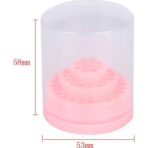 48 Hole Displayer Nail Drill Bit Holder Stand Pink Organizer Manicure Storage Box With Clear Acrylic Cover New Arrival