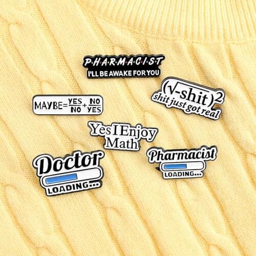 Student Jewelry YES I ENJOY MATH Science Formula Black And White Text Enamel Brooches Simple Student Pins Gift For Friends