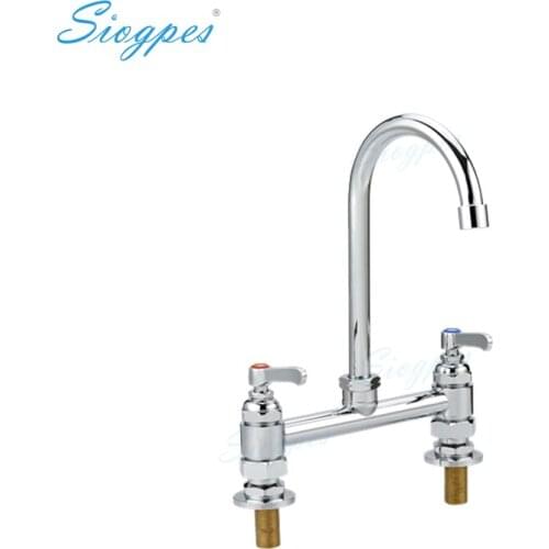 Heavy Duty 8" Double Handle Double Holes Deck Mount Industrial Mixing Kitchen Tap with Gooseneck Nozzle for Construction