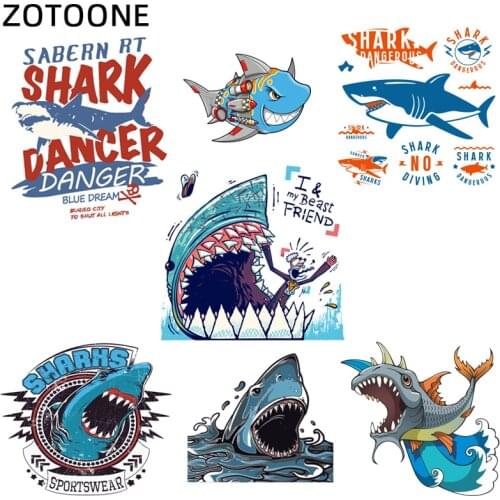 ZOTOONE Cute Shark Clothing Stickers Iron on Patches Diy Heat Transfers Patch for Clothes Boy Girl T-shirt Appliques Decoration