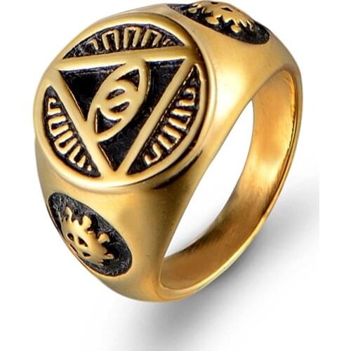 Vintage Geometric Triangular Eye of God Rings Stainless Steel Ring for Men Boy Punk Jewelry US Size 7-14