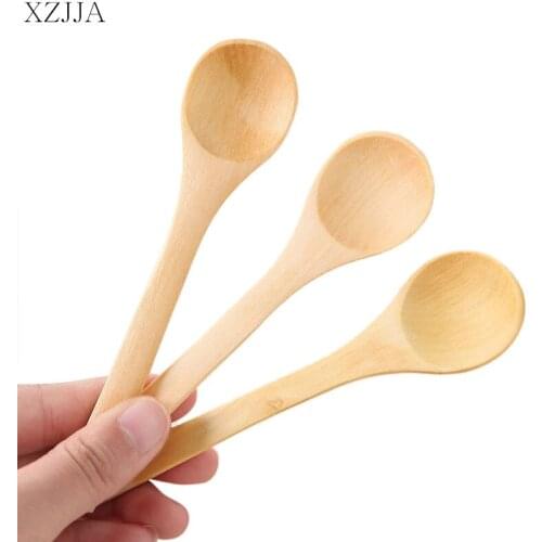 XZJJA 6PC Small Wooden Spoons Natural Eeo-Friendly Mini Honey Spoons Kitchen Mini Coffee Teaspoon Kids Ice Cream Scoop Tableware
