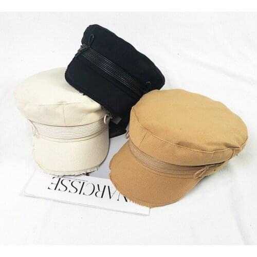 Japan and South Korea lanyard with fringed eaves RB catwalk style flat-top navy hat net red handsome street retro octagonal hat