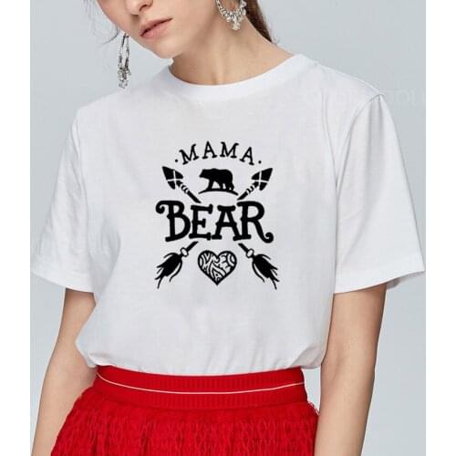 Funny Mama Bear Printed Short Sleeve Cotton Tshirt Women Top O-neck Funny T Shirt Women Casual Camisa Feminina Tee