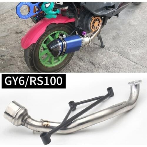 Stainless steel scooter exhaust pipe muffler header with mounting bracket for RS100 GY6 125cc engine