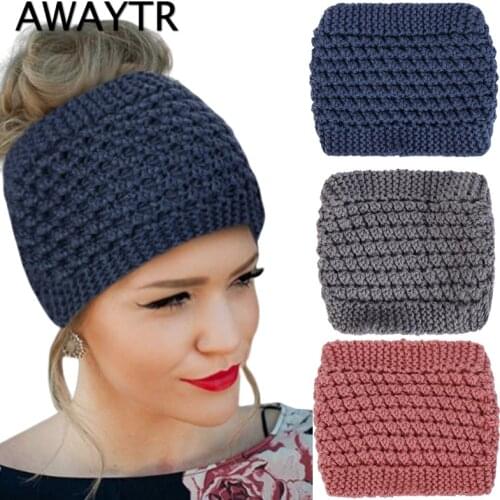 AWAYTR Wide Twisted Knit Hair Band Women Wool Headband Earmuffs Warm Hair Accessories Ladies Bandanas Autumn Winter Headwear