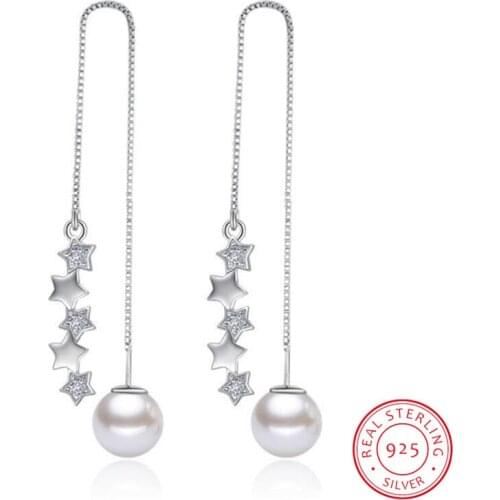 925 Sterling Silver Earrings 5 pcs Star Zirconia Simulated Pearl Long Tassel Earrings Ear Line pendientes brincos S-E270