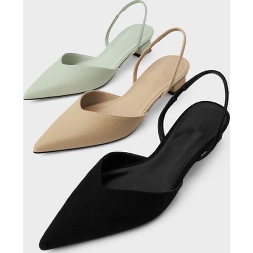 Mid-heel Single shoes 2021 New Pointed Toe Shallow Rear Tripping Strap Thick Heel Small Square Heel Womens Muller shoes