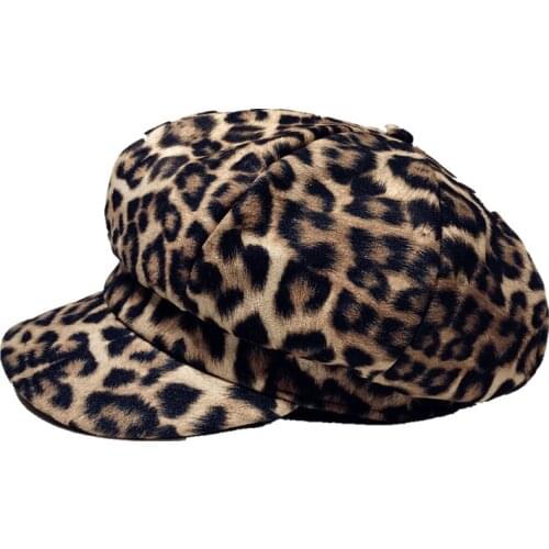 Women Leopard Print Beret hat Winter Warm Painter cap Retro British Style Octagonal Navy Hat Outdoor Newsboy cap