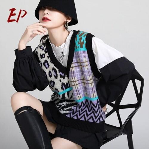 EP 2021 Spring Autumn New Streetwear Sleeveless Vest Leopard Letter Printing Sweatshirt Women Fashion Clothes