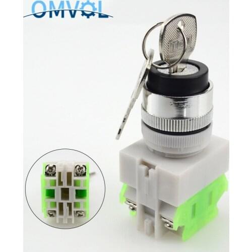 1PC 22mm Key Momentary rotary switch 3position push button switch self-lock