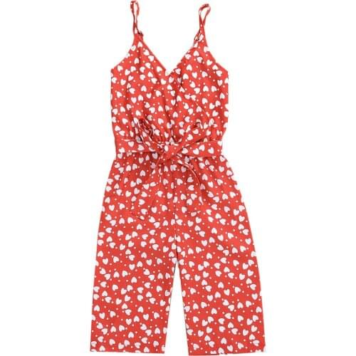 2020 new fashion Kids Jumpsuit Heart Polka Dot V-Neck Sleeveless Jumpsuit Bodysuit with Belt for Girls