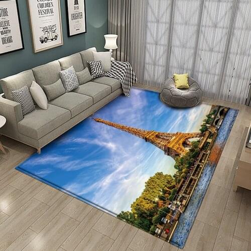 2020 Nordic Romantic Paris Tower Carpets Flannel Anti-slip Bedroom Mat Area Rug Carpet Landscape Printed 3D Room Decor Living