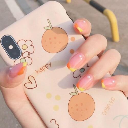 24pcs Tulip Orange French Pearl Fake Nails Full cover Fake Nails Glue DIY Manicure Nail Art Tools