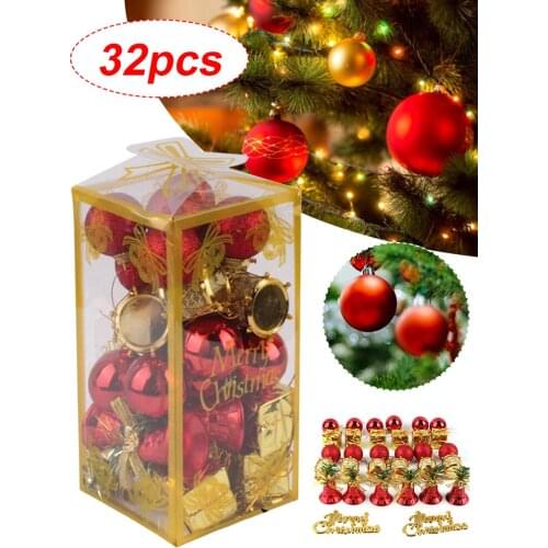 32 Pcs Mini Christmas Ornaments Christmas Foam Balls Bells Gift Box Tree Ornaments Pendant for Xmas Tree Home Party Decoration