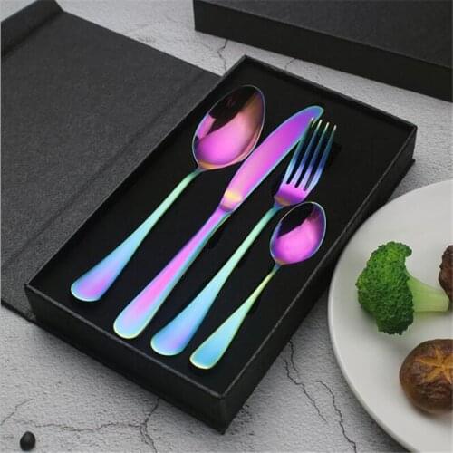 4Pcs/Set Stainless Steel Cutlery Set Reusable Fashion Rose Gold Tableware Set Gold Silver Knife Dinnerware