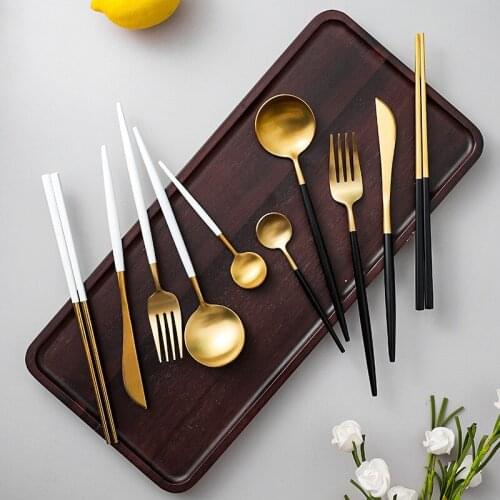 5 Pcs Nordic stainless steel knife fork spoon creative Western food knife stainless steel chopsticks coffee spoon cutlery set
