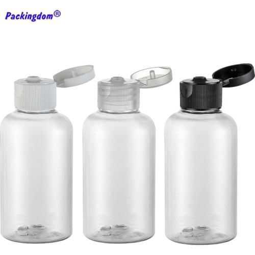 50pcs Empty Lotion Bottle Clear Flip Cap Plastic Shampoo Toner Bottles Makeup Tube Cosmetic Packaging Container Black Lids 75ml