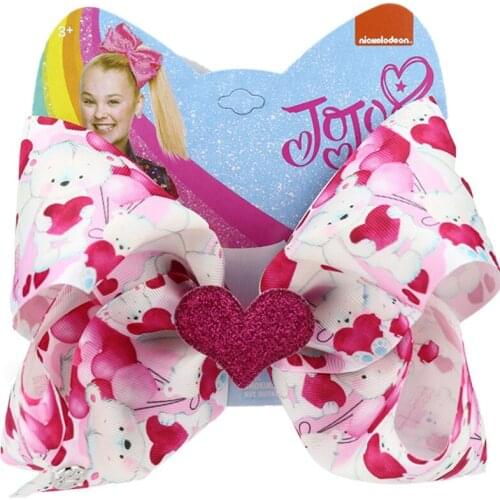 8" JoJo Siwa Bows for Girls Print Ribbon Bowknot Hair Clip Love Heart Hairgrips Fashion Hair Accessories Valentines Day Gift