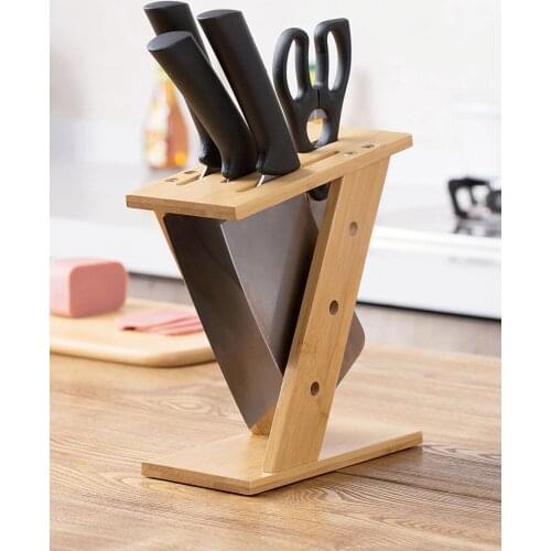 Bamboo Log Kitchen Knife Rack For Kitchen Knives Scissors Slicers Cleavers Household Knives Storage Shelves
