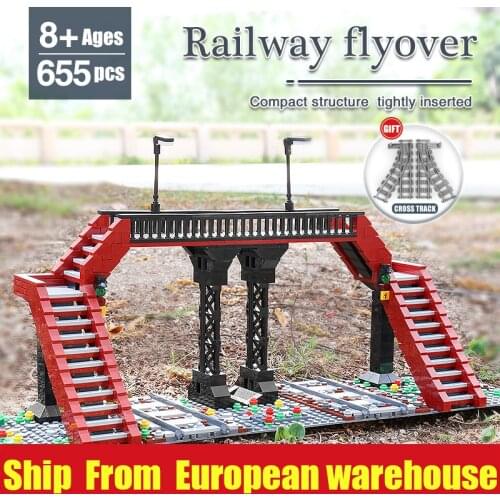 MOULD KING 12008 MOC Railway Set with Railroad Crossing Building Blocks Bricks Toys Assembly Kids Birthday Gifts