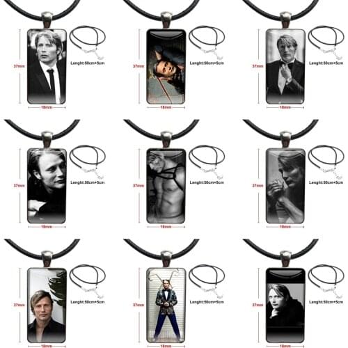 For Women Wedding Acheter Mads Mikkelsen Sexy Man Glass Cabochon Choker Pendant Rectangle Necklace Steel Color Jewelry