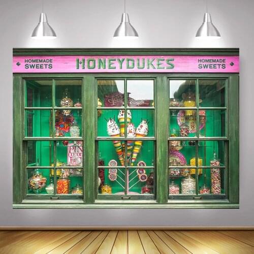 Homemade Sweet Photography Backdrop Honeydukes Dessert Counter Children Birthday Background Photocall Green Ice Cream Candy