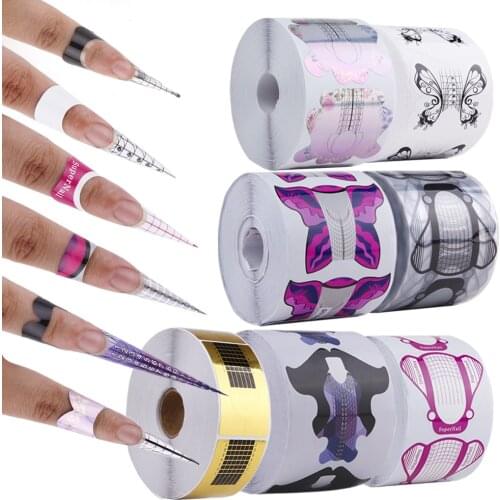 500pcs Nail Forms Mold Extension Fiber Builder Acrylic Tips French Manicure With Template Bottom UV Gel Papers Nail Art Tool DIY