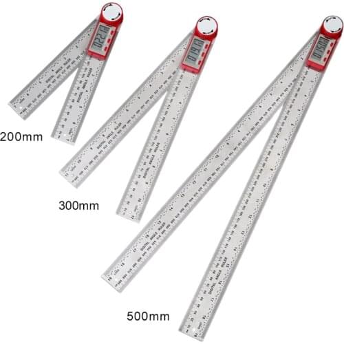 Stainless Steel Digital Angle Meter Ruler Metric Inch Protractor Angle Finder Scale Measuring Tools 0-200/300/500mm 360