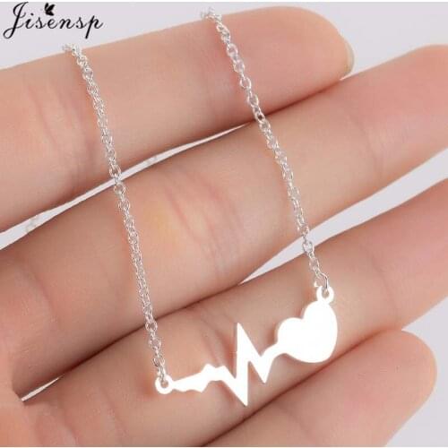 Jisensp Classic Creative Heartbeat Pendant Necklace Stainless Steel Love Heart Necklace for Women Fashion Jewelry Gift Bijoux