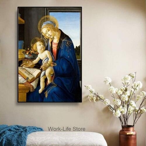 Classic Famous Art Painting Wall Canvas Poster Virgin And Child Reading By Sandro Botticelli Picture For Living Room Home Decor