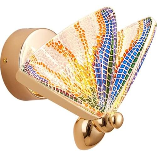 Post-Modern Creative Colorful Butterfly Led Wall Lamp Foyer Bed Room Aisle Wedding Decor Acrylic Gold Porch Light 2067