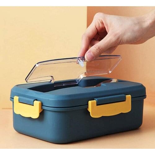 Bento Lunch Box Set with Soup Cup Food Container Wheat Straw Material Leak-Proof Square Box with Compartment for Kids Student